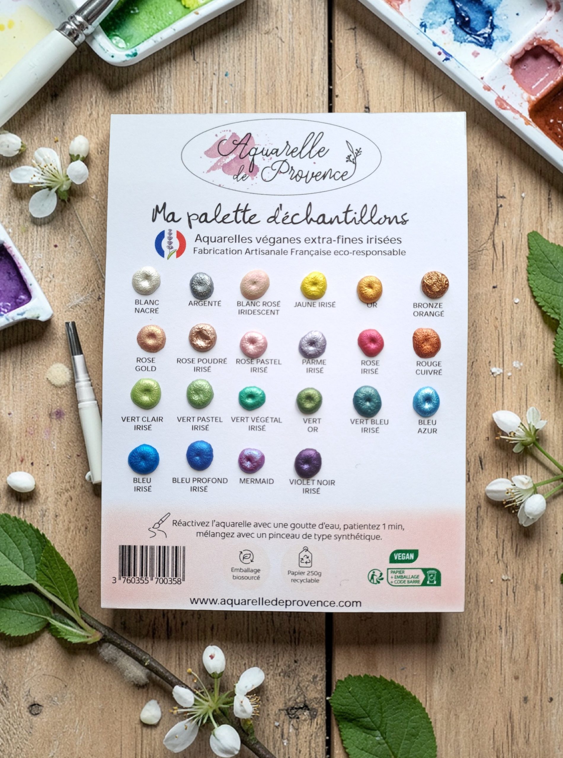 PALETTE ECHANTILLON AQUARELLES ARTISANALES EXTRA-FINES