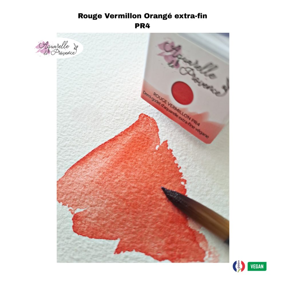 Rouge Vermillon Orangé (311) extra-fin :  PR4  -  ***  -   Transparent Pigment minéral de synthèse extra-fin, fixe et solide. Demi-godet biosourcé et biodégradable / packaging recyclable