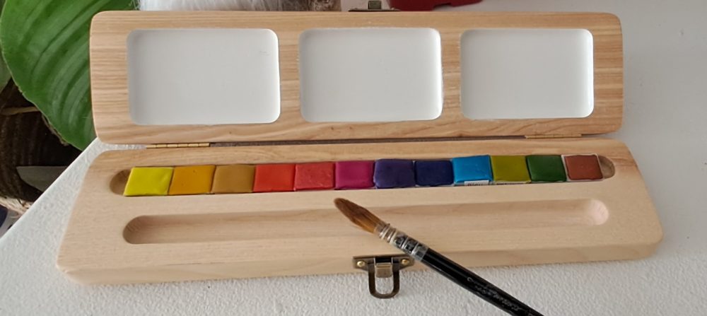 COFFRET EN BOIS AQUARELLE 12 DEMI GODETS ECO RESPONSABLE